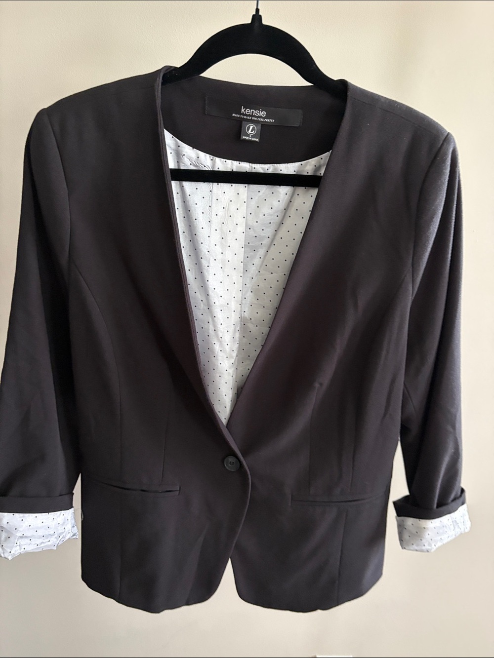 Kensie Black Single-Button Collarless Blazer